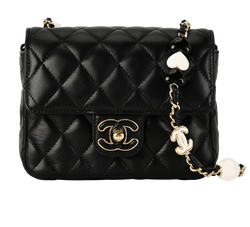 Heart Jeweled Chain Mini Flap, Lambskin, Black, L1T4K601, B, 2*